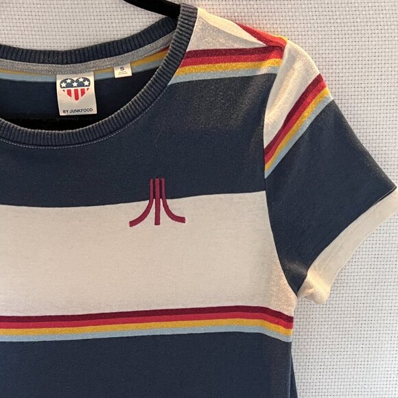 Junk Food Clothing T Shirt Dress Short Sleeve Wide Striped Blue White Size Small - Picture 2 of 8